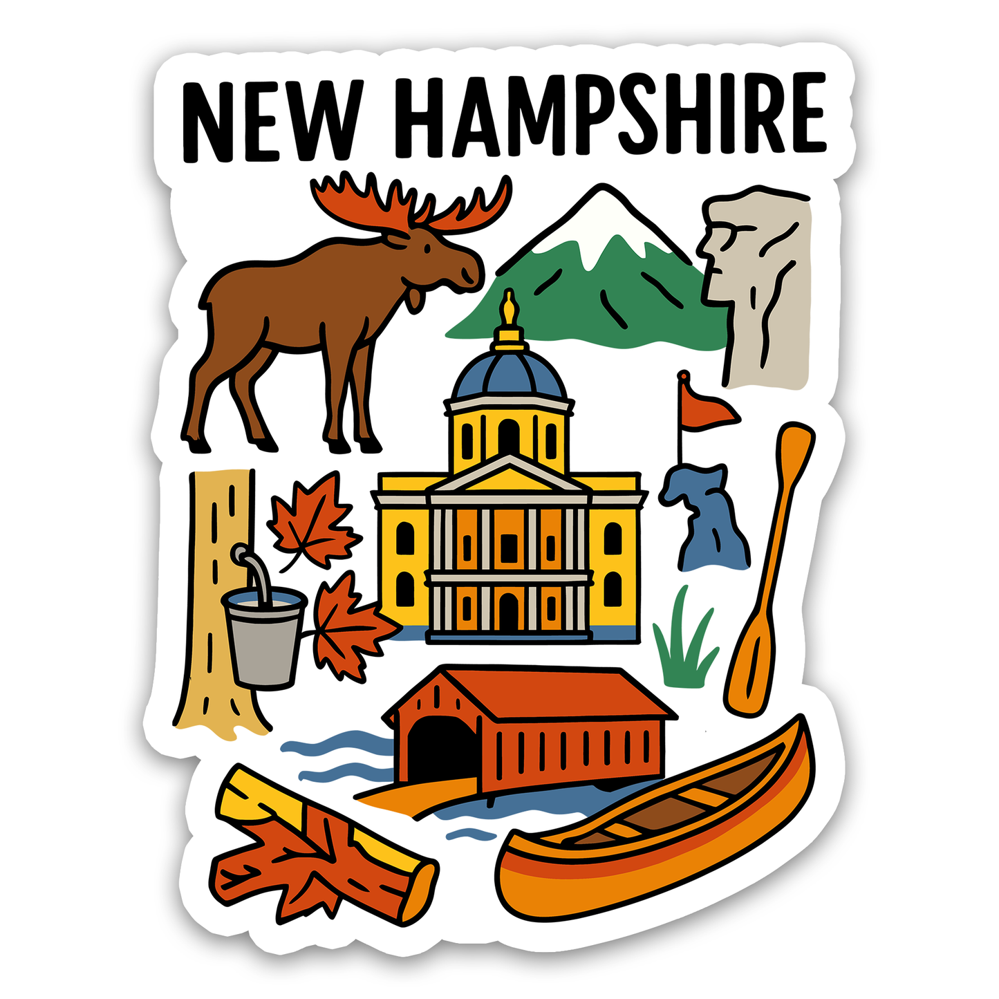 New Hampshire State Icons Sticker
