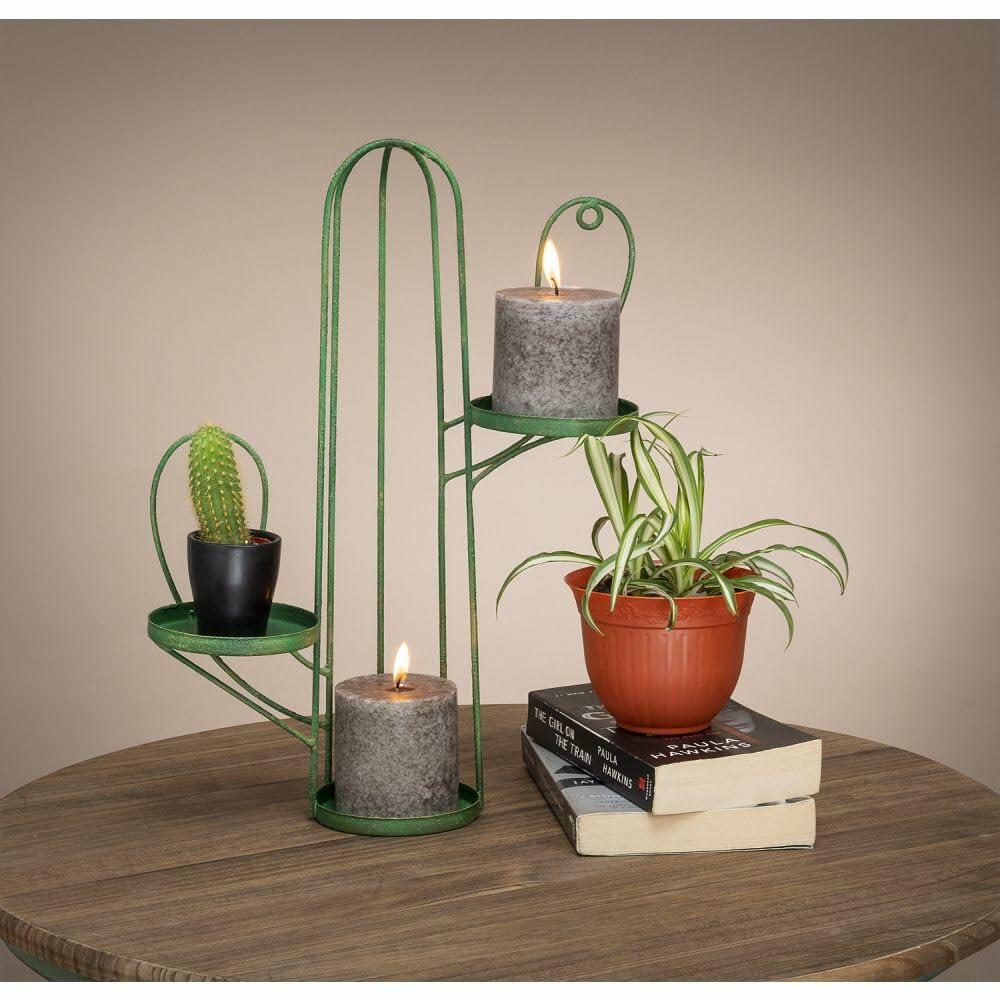 Tough 1 Cactus 3-Tier Candle Holder – Western Rustic Green Metal Décor