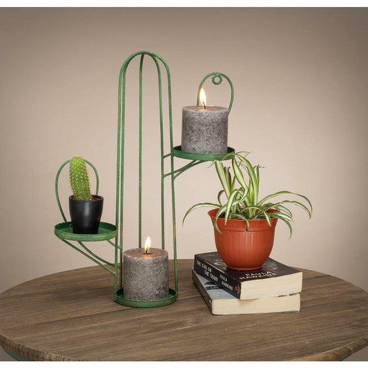 Tough 1 Cactus 3-Tier Candle Holder – Western Rustic Green Metal Décor