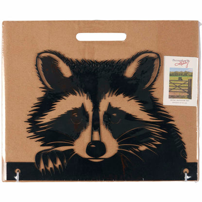 Rustic Raccoon Metal Outdoor Art – Lake & Cabin Collection Fence and Railing Decor