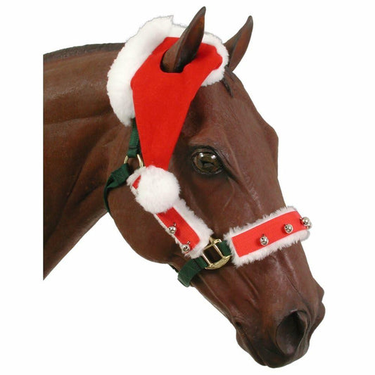 Tough 1 Holiday One Ear Horse Santa Hat – Festive Red Felt with Fleece Trim