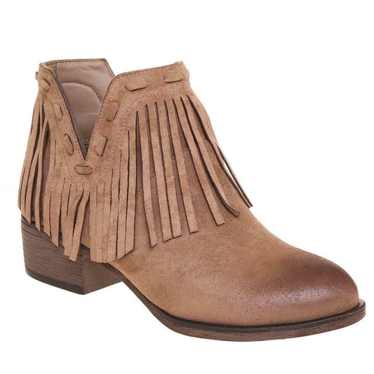 Pierre Dumas Dylan Taupe Fringe Bootie