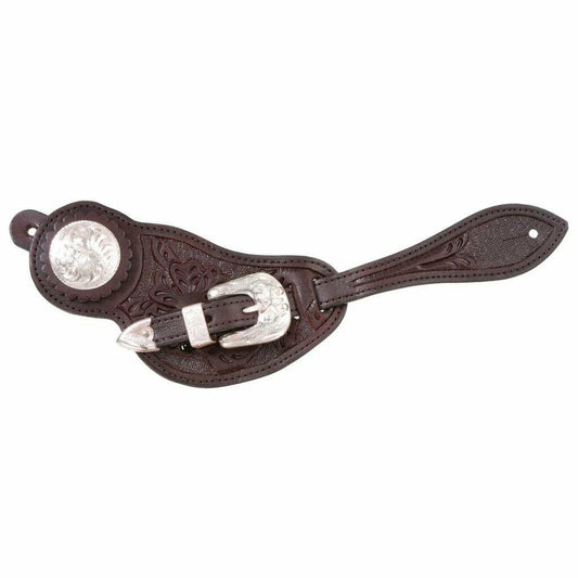 Silver Royal Shaped Silver Spur Straps Dk Oil
