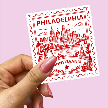 Philadelphia Pennsylvania Retro Postage Stamp Sticker