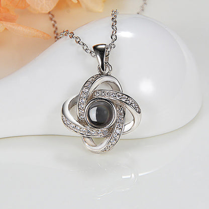 Personalized 4 Leaves Crystal Rose Projection Necklace Custom Photo Name Pendant