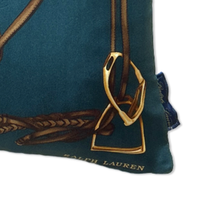 Green Equestrian Vintage Silk Scarf Pillow 18"