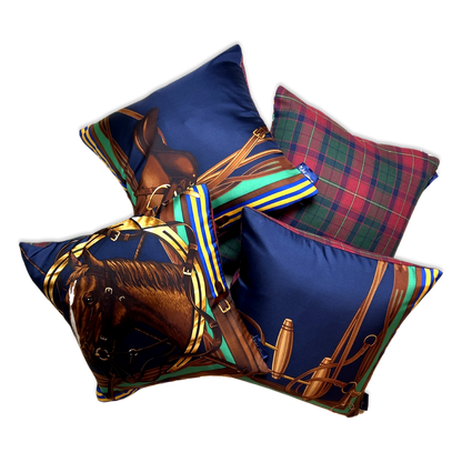 Equestrian Vintage Silk Scarf Pillows 17"