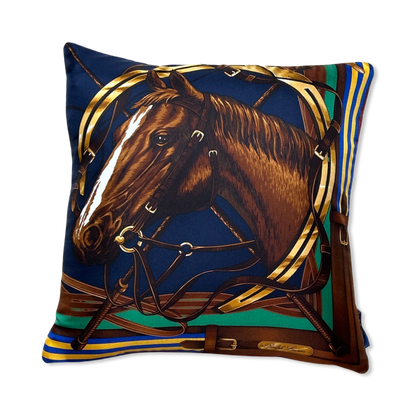 Equestrian Vintage Silk Scarf Pillows 17"