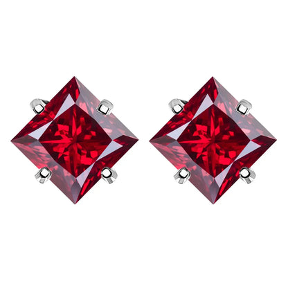 Sterling Silver 925 Green Princess Cut Moissanite Stud Earrings For Women