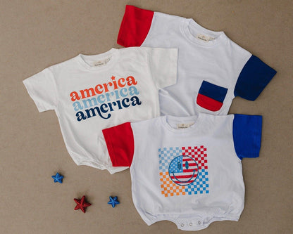 Red, White & Blue Colorblock Pocket T-Shirt Romper
