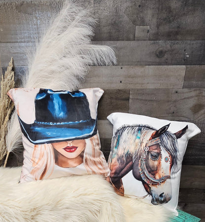 Baha Ranch Cowgirl Blonde Velvety Soft Throw Pillow Case Made in America