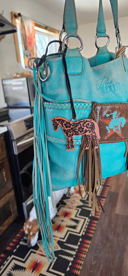 Baha Ranch 3D Print Floral Tooled Horse Charm or Keychain Made in America