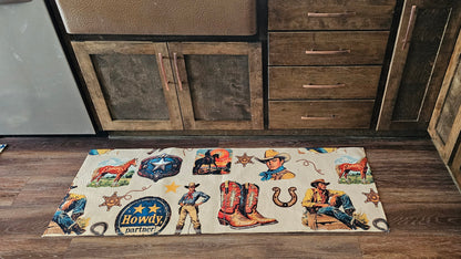 Baha Ranch Vintage Cowboy Collage Rug Runner Indoor 60" x 22" Made in America