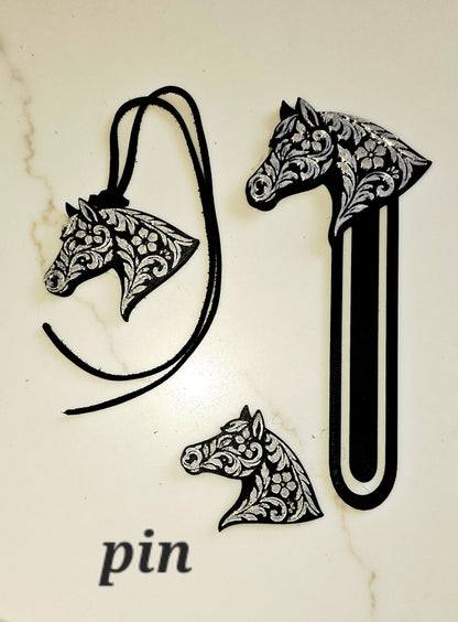 Baha Ranch Year of the Horse Tooled 3d Print Bookmark Keychain Hatpin Magnet Purse Charm Made in America