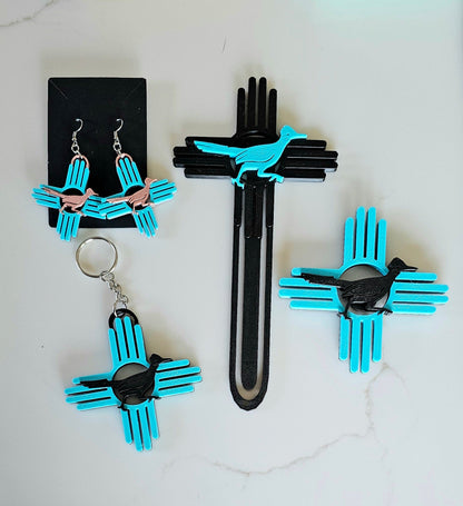 3D New Mexico Zia Magnet or Bookmark or Keychain or Earrings