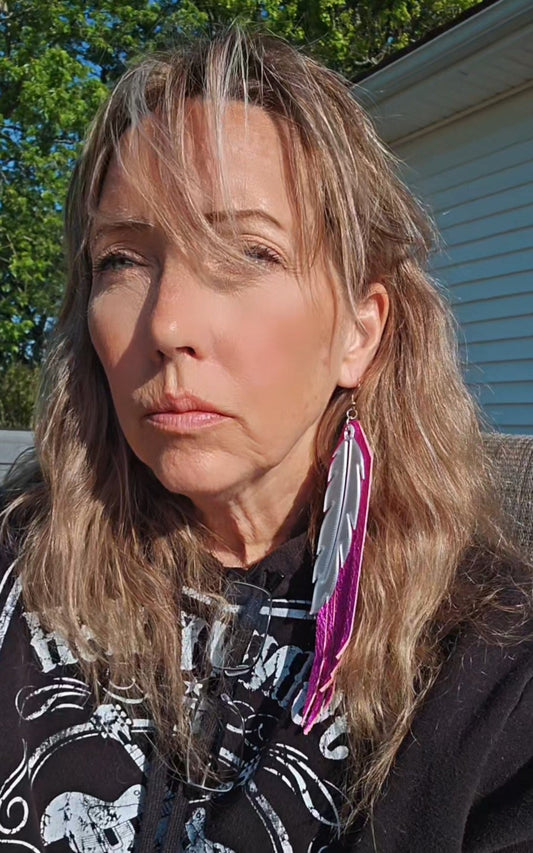 3D Printed Feather Leather Fringe Earrings Made in America