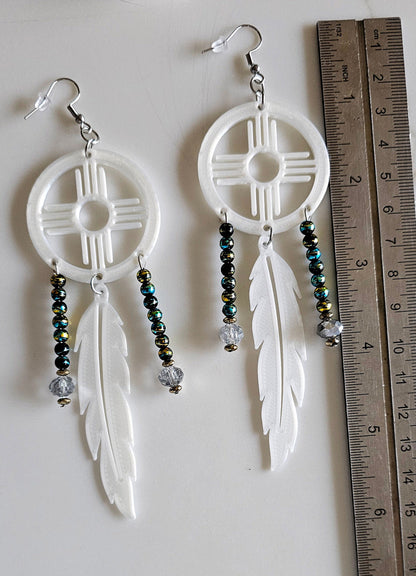 3D print Lightweight New Mexico Zia Feather Dream Catcher Earrings Made in America