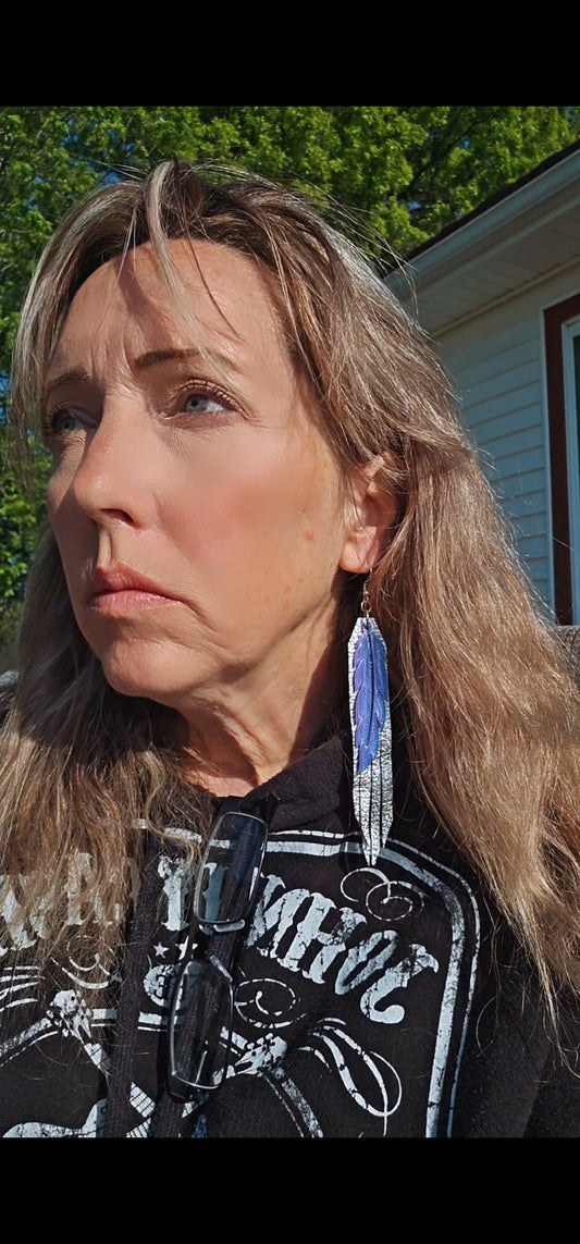 3D Printed Feather Leather Fringe Earrings Made in America