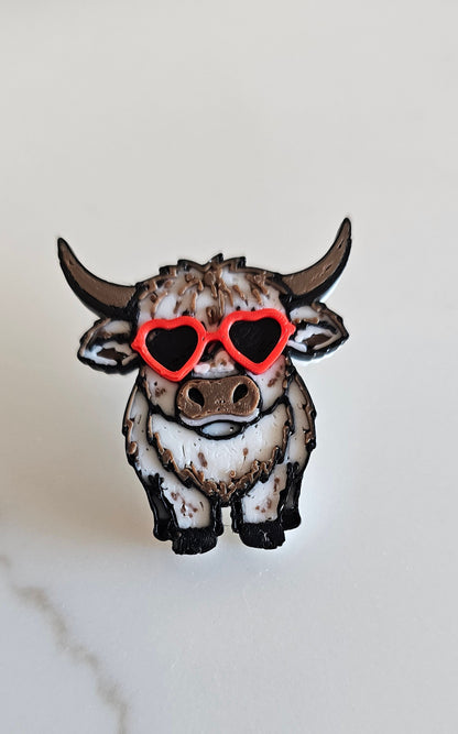 3d Printed Cool Highland Cow Hat Pin Made in America