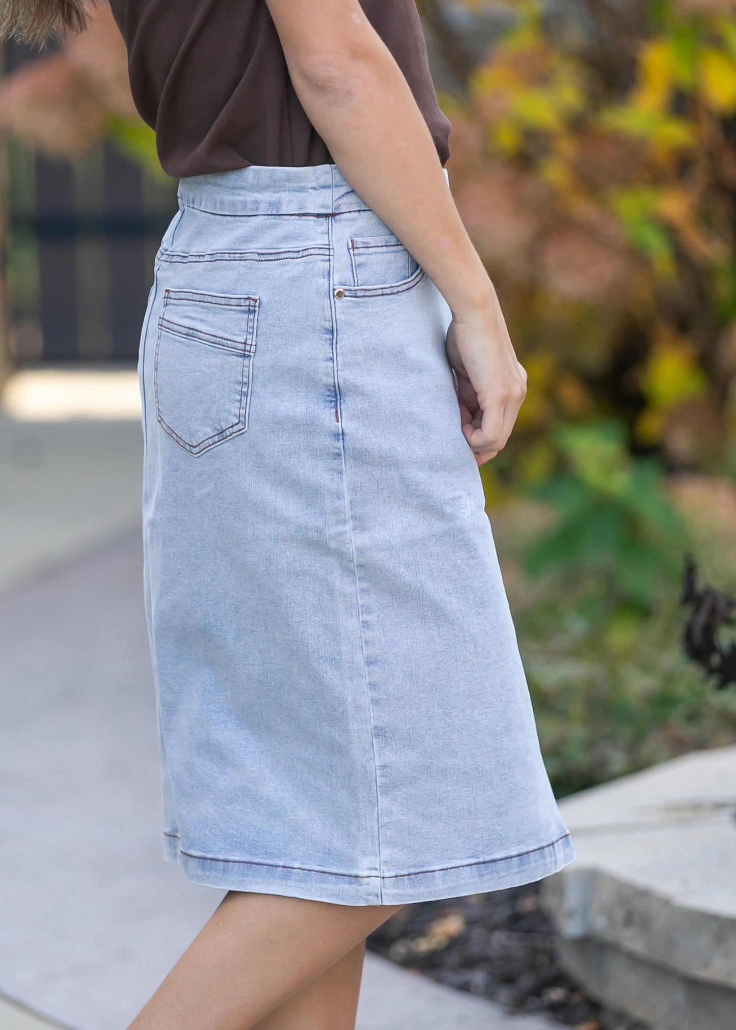 Sandra Light Wash Denim Midi Skirt - FINAL SALE