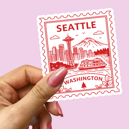 Seattle Washington Retro Postage Stamp Sticker