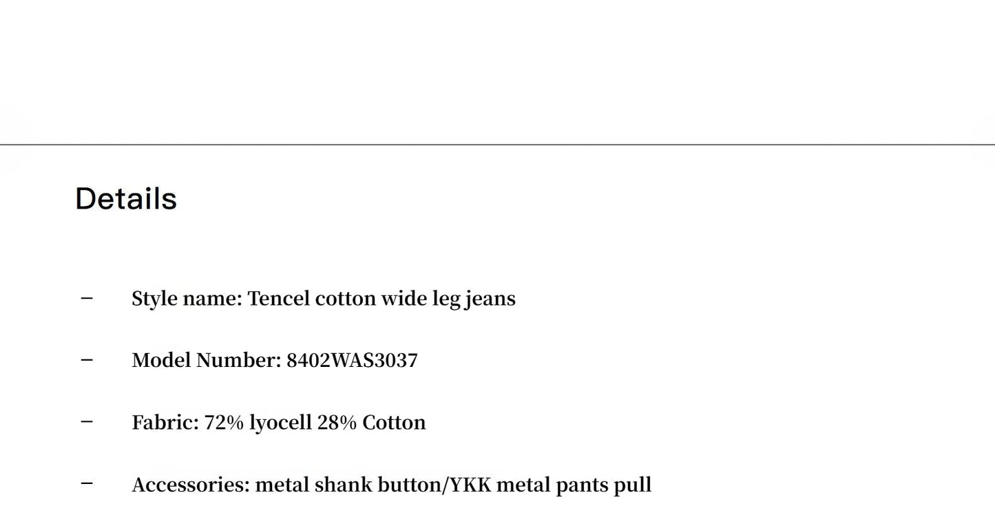 Soft Tencel Cotton Light Structure Pleated Loose Straight Wide Leg Jeans for Women