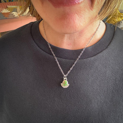 Sonoran Gold Turquoise Necklace in Sterling Silver | Small Green Teardrop Pendant