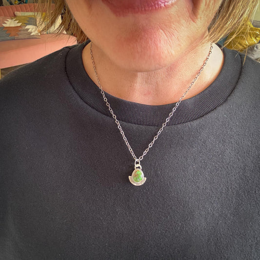 Sonoran Gold Turquoise Necklace in Sterling Silver | Small Green Teardrop Pendant