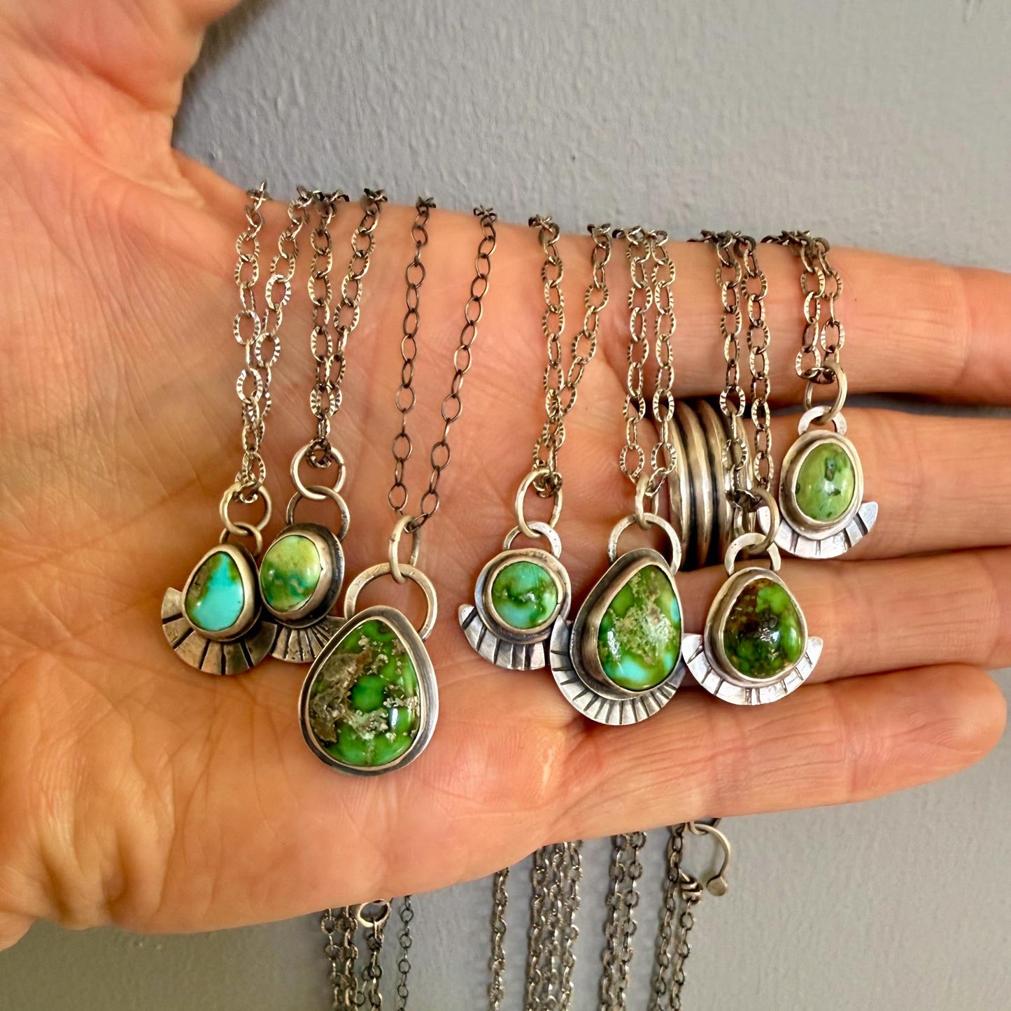 Sonoran Gold Turquoise Necklace in Sterling Silver | Small Teardrop Pendant