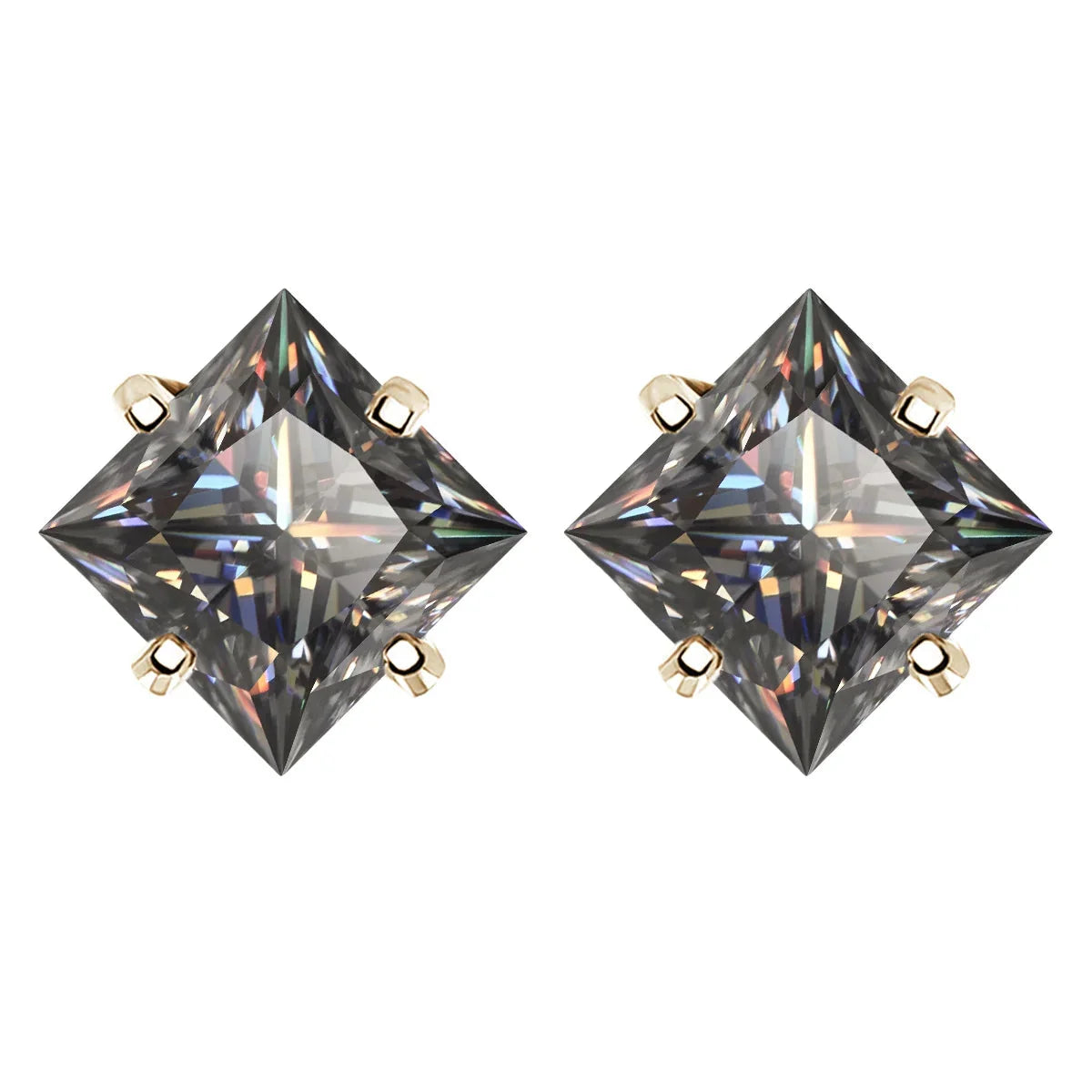 Sterling Silver 925 Green Princess Cut Moissanite Stud Earrings For Women