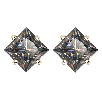Sterling Silver 925 Green Princess Cut Moissanite Stud Earrings For Women