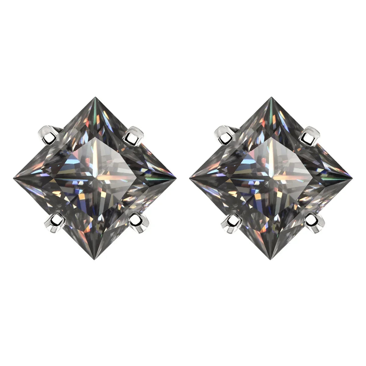 Sterling Silver 925 Green Princess Cut Moissanite Stud Earrings For Women