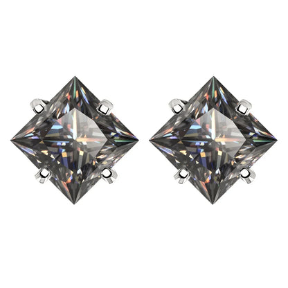 Sterling Silver 925 Green Princess Cut Moissanite Stud Earrings For Women