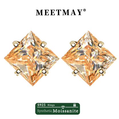 Sterling Silver 925 Green Princess Cut Moissanite Stud Earrings For Women