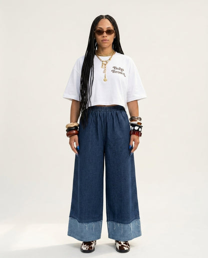 Free Spirit Striped Wide-Leg Jeans