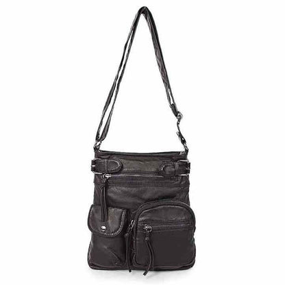 Super Soft Genuine Leather Top Belt Accent Crossbody Bag
