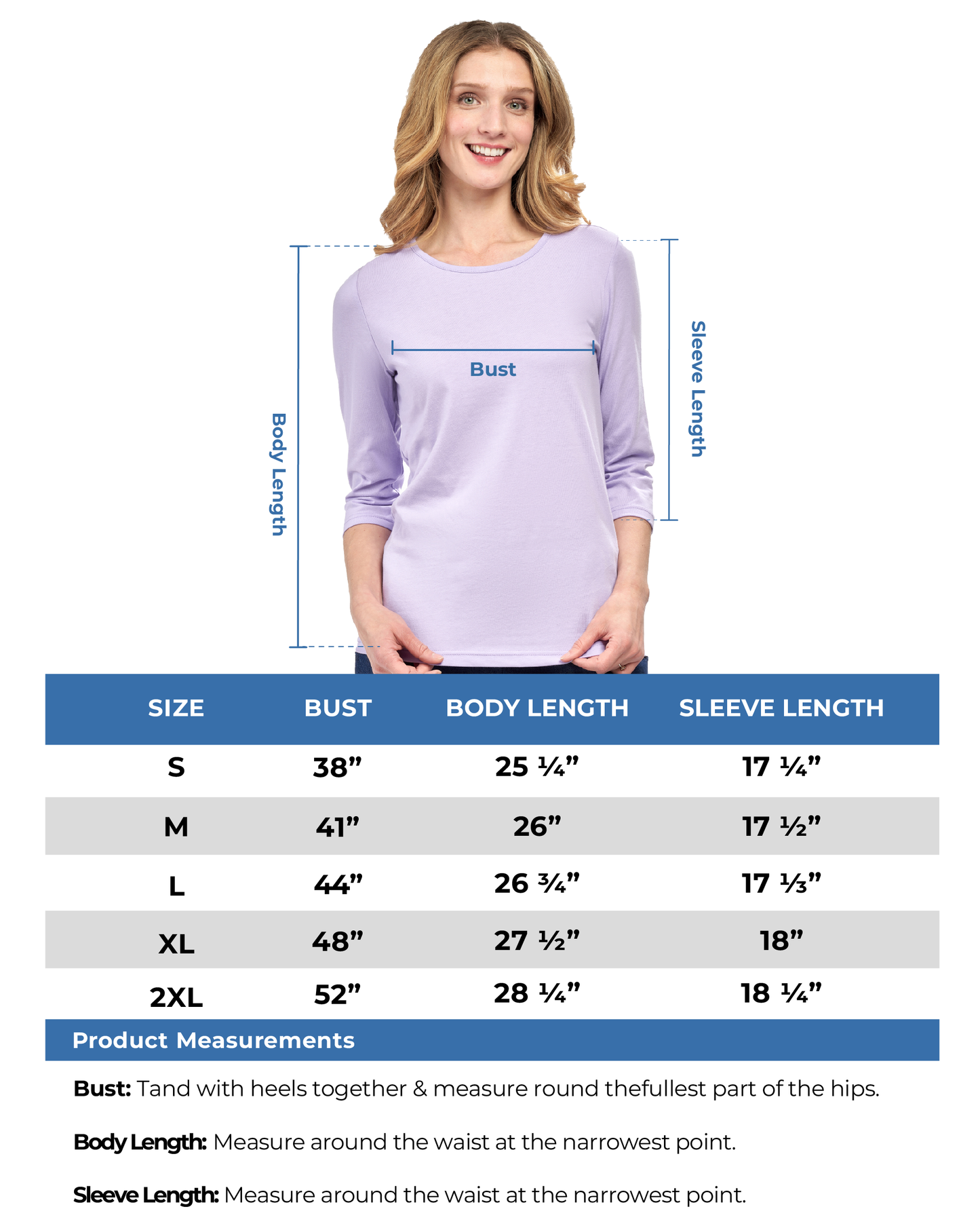 Women's 3/4 Sleeve Crew Neck Top — Comfortable Jersey Knit