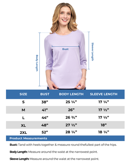 Women's 3/4 Sleeve Crew Neck Top — Comfortable Jersey Knit