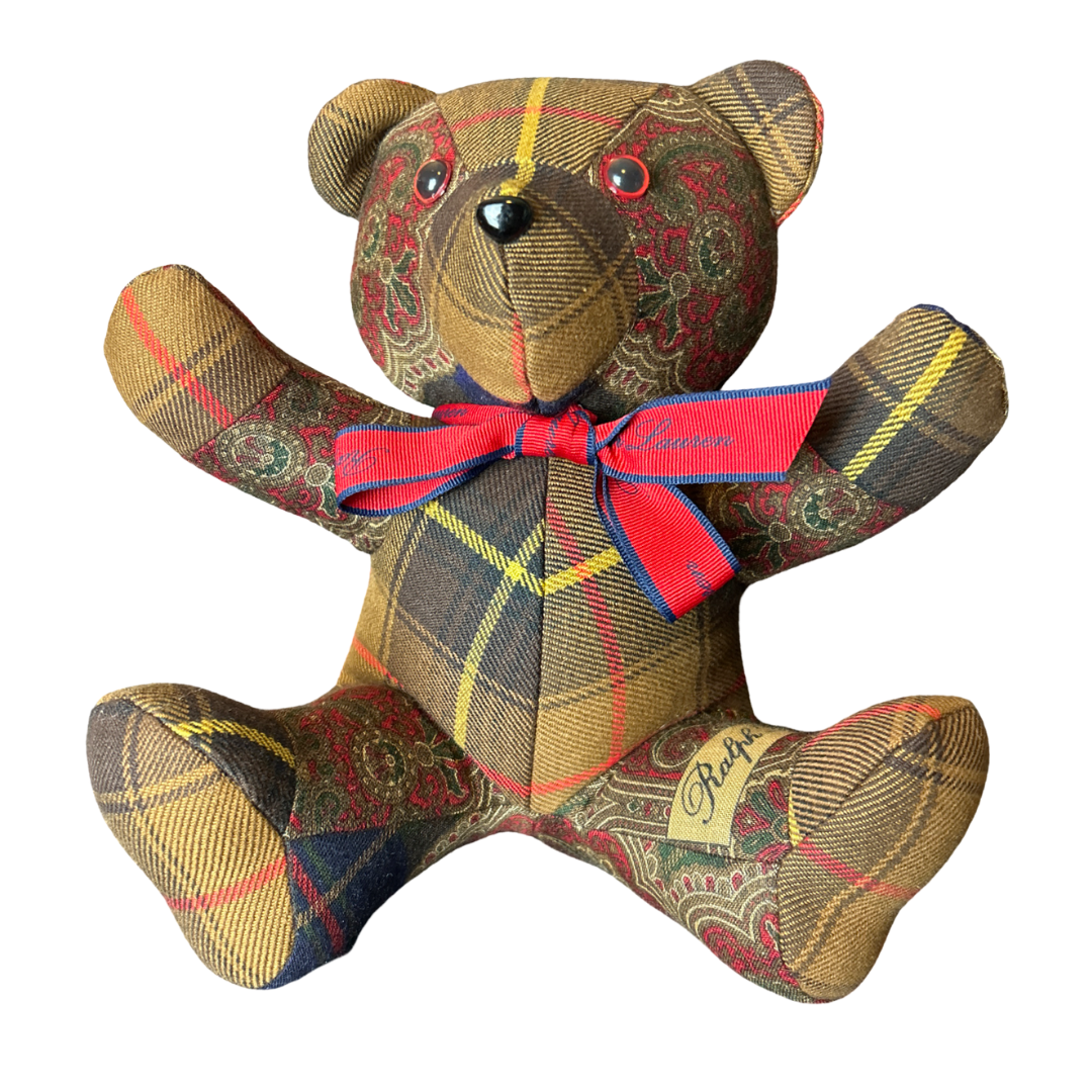 Equestrian Tartan Vintage Silk Scarf Tender Teddy Bear