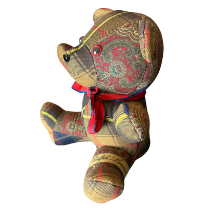 Equestrian Tartan Vintage Silk Scarf Tender Teddy Bear