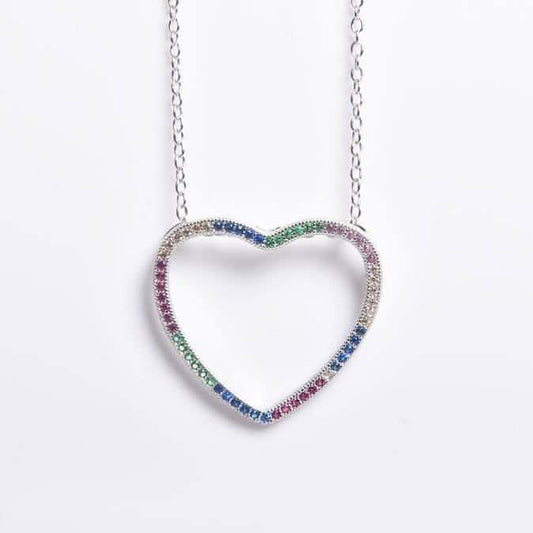 Thin Open Heart Rainbow Necklace