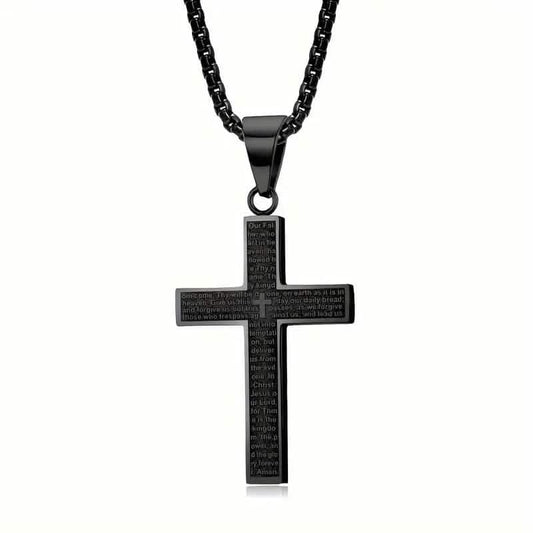 Titanium Steel Cross Prayer Pendant Necklace
