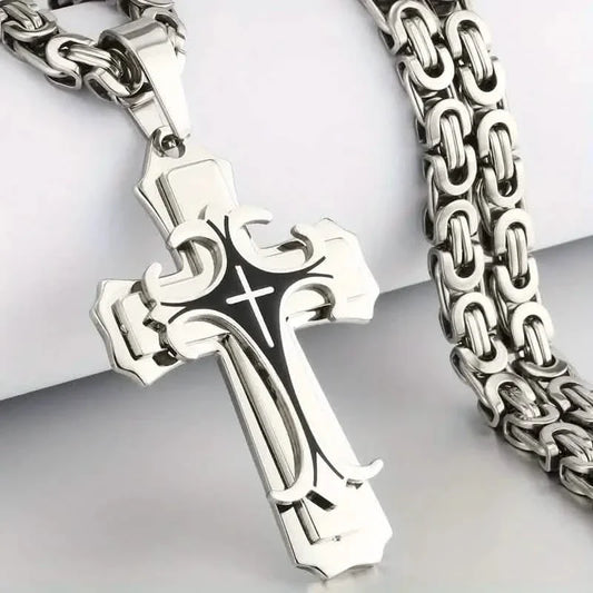Vintage-Inspired Men's Flat Handmade Cross Pendant Necklace