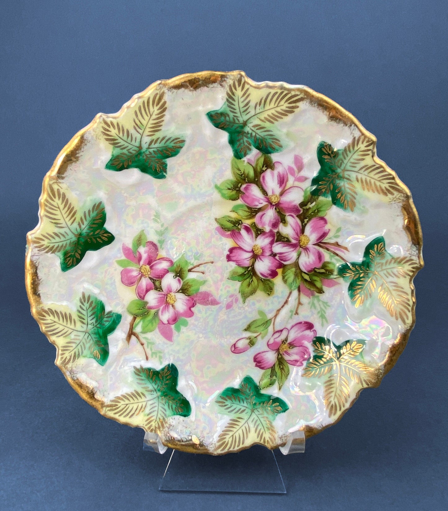 Vintage Metasco Tea Cup and Saucer, Cherry Blossom Iridescent Set