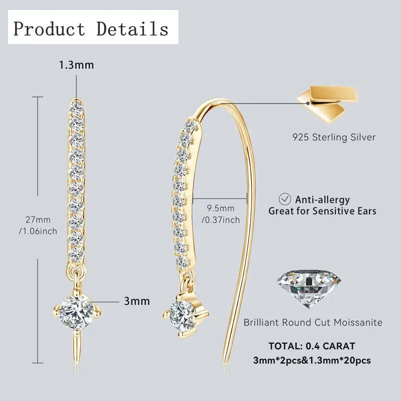 VVS1 Round Moissanite U-Shaped Stud Earrings 925 Sterling Silver Hypoallergenic Gift for Women