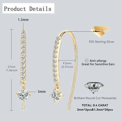 VVS1 Round Moissanite U-Shaped Stud Earrings 925 Sterling Silver Hypoallergenic Gift for Women