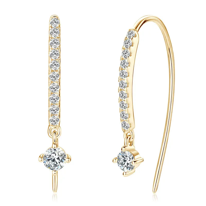VVS1 Round Moissanite U-Shaped Stud Earrings 925 Sterling Silver Hypoallergenic Gift for Women