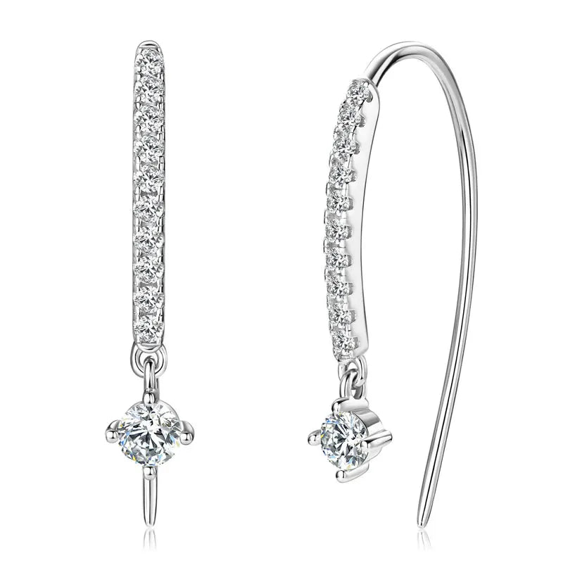 VVS1 Round Moissanite U-Shaped Stud Earrings 925 Sterling Silver Hypoallergenic Gift for Women