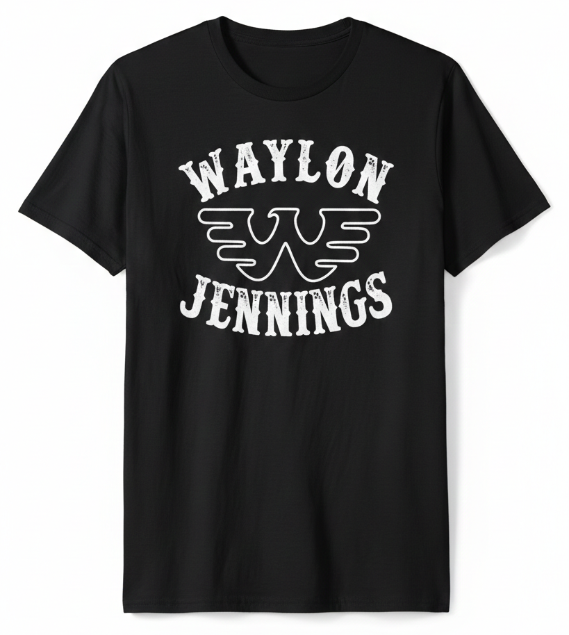 Waylon Jennings Outlaw Country Western Graphic Tee - Bella + Canvas 3001 Black Western Graphic Tee