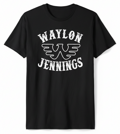 Waylon Jennings Outlaw Country Western Graphic Tee - Bella + Canvas 3001 Black Western Graphic Tee